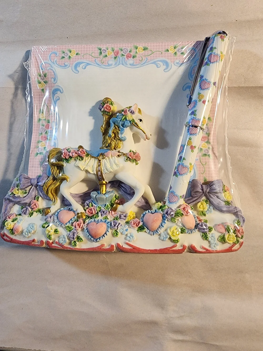 Pastel Carousel Horse Notepad & Matching Pen Holder – Factory Sealed